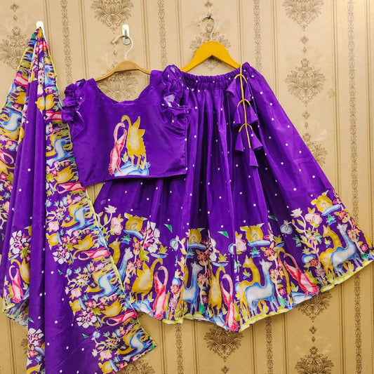 Purple color silk small girls lehenga choli saree for kids price
