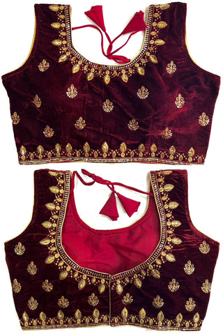 Maroon Velvet Blouse Design