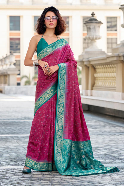 Pink color soft silk weaving saree for women