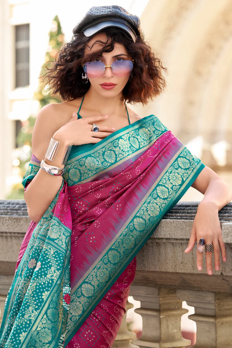 Pink color soft silk weaving saree with blouse price 