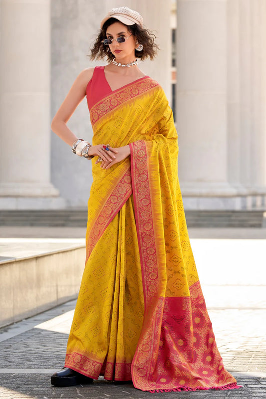 Yellow color soft silk saree for women