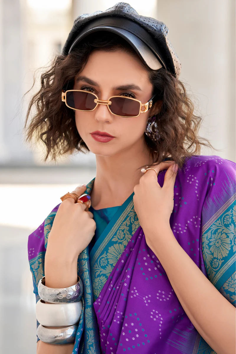 Purple color Soft silk saree with blouse images