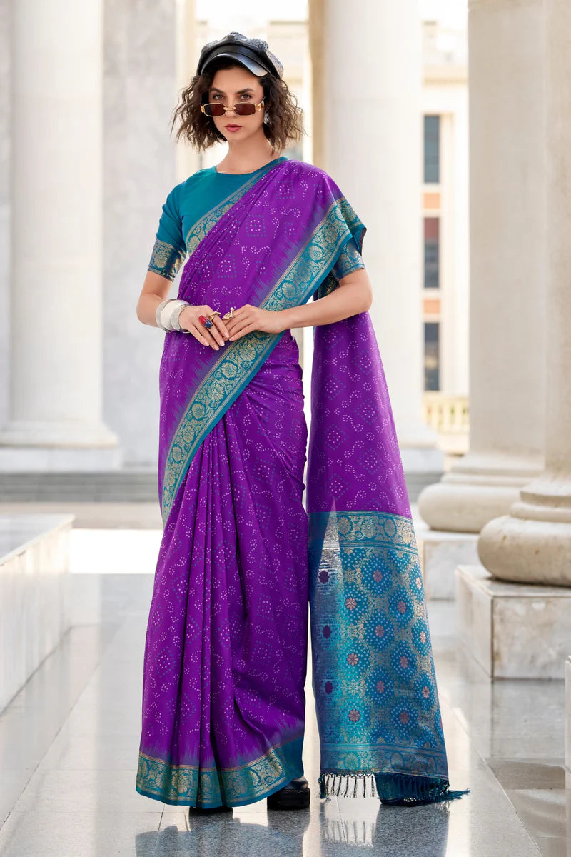 Purple color Soft silk saree with blouse online