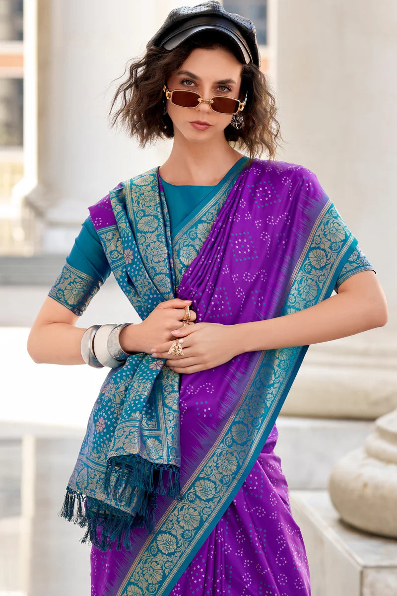 Purple color Soft silk saree with blouse price