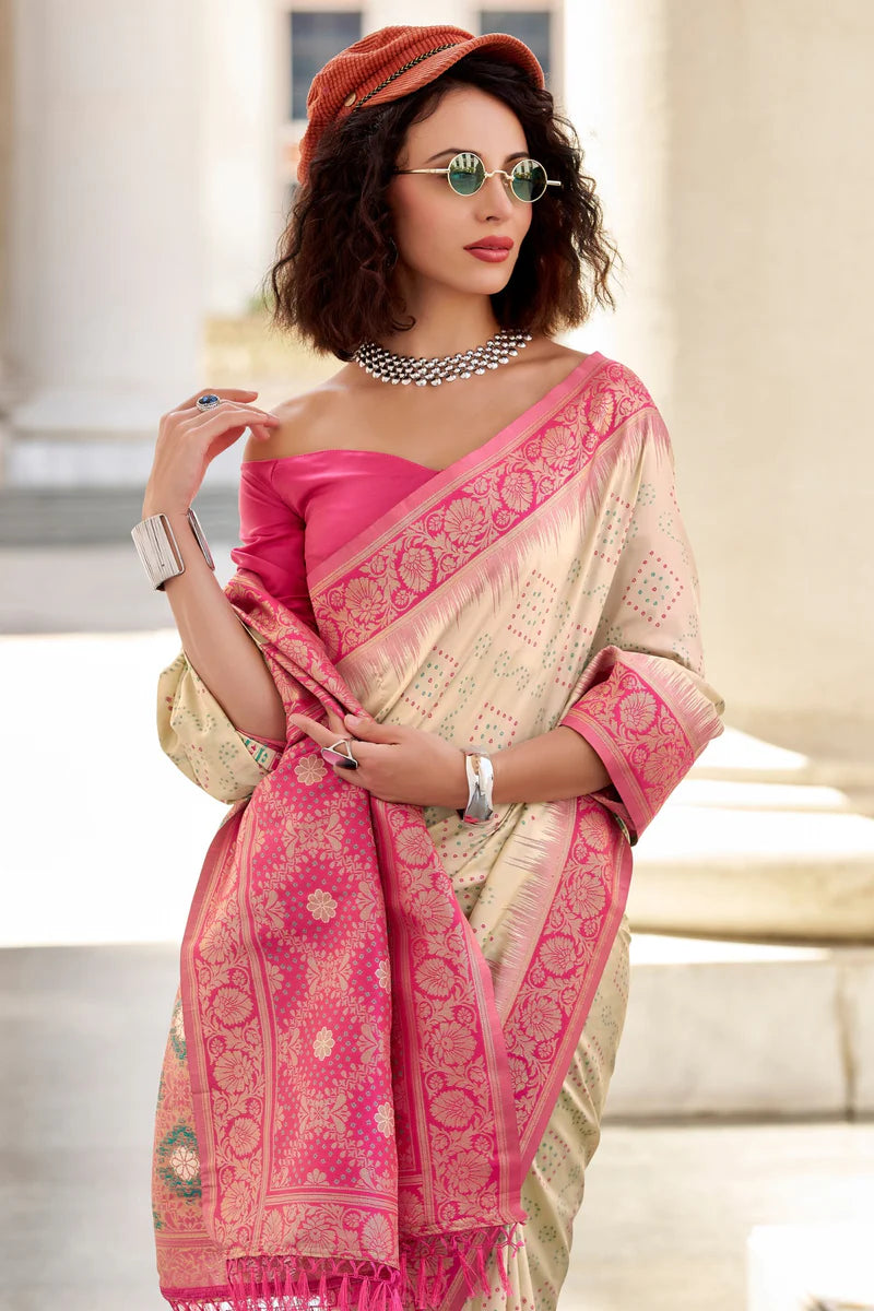Off white color soft silk saree with blouse price