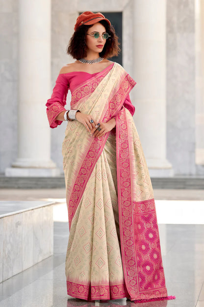 Off white color soft silk saree for women