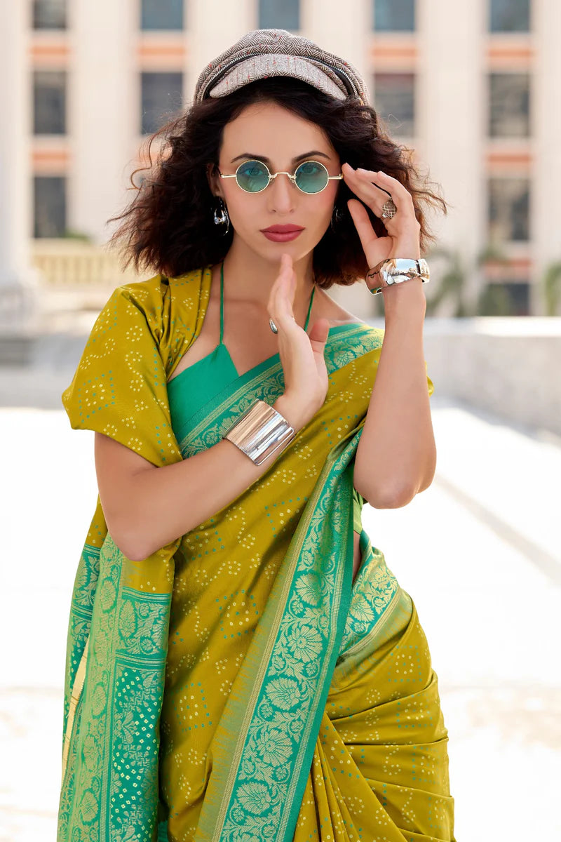 Mustard color soft silk saree with blouse images