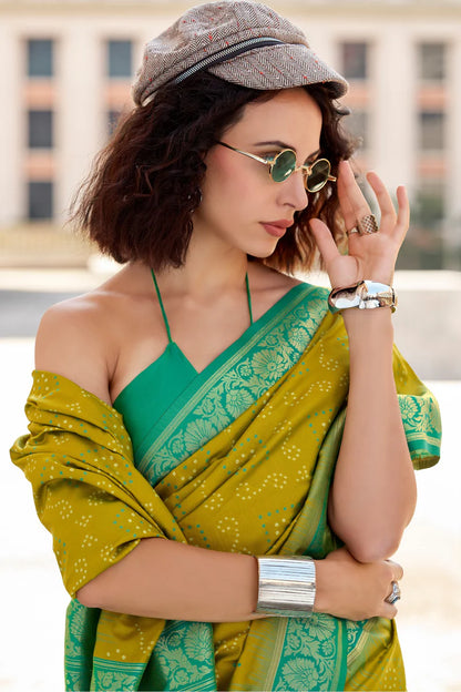 Mustard color soft silk saree for haldi rasam