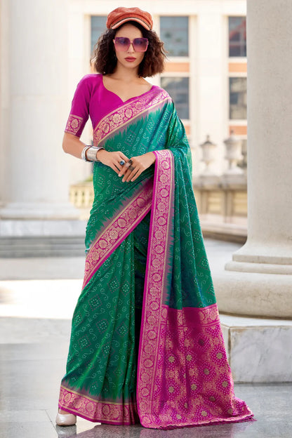 Green color soft silk weaving saree for wedding