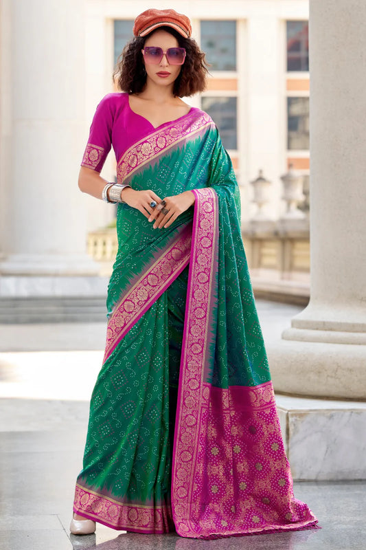 Green color soft silk weaving saree for wedding