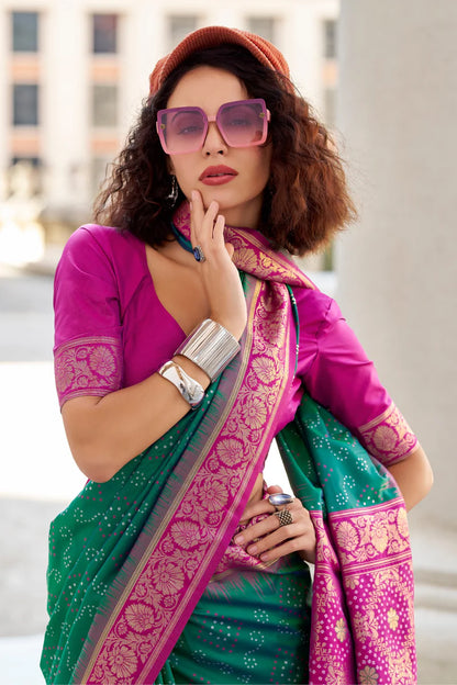 Green color soft silk weaving saree with blouse price