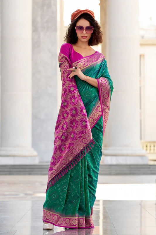 Green color soft silk weaving saree with blouse online