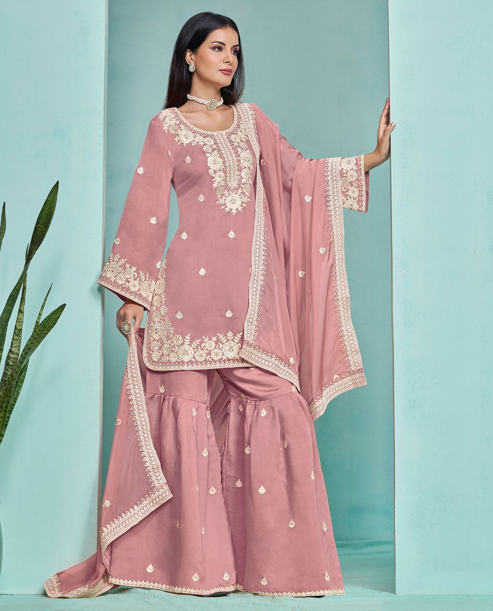 Peach color salwar suit for women with dupatta
