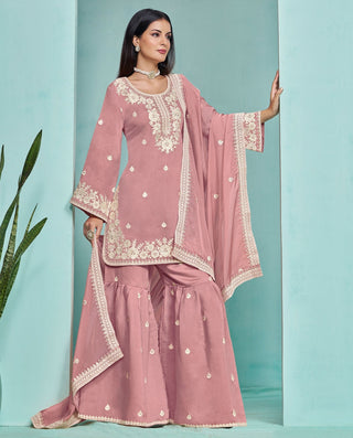 Peach color salwar suit for women with dupatta
