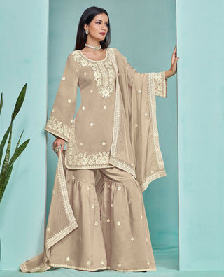 Beige color salwar suit for women with dupatta
