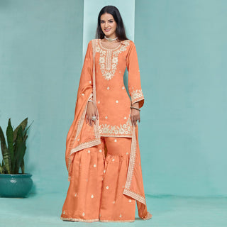 Orange color Roman silk salwar suit 