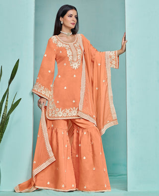 Sequins work orange color sharara suit images