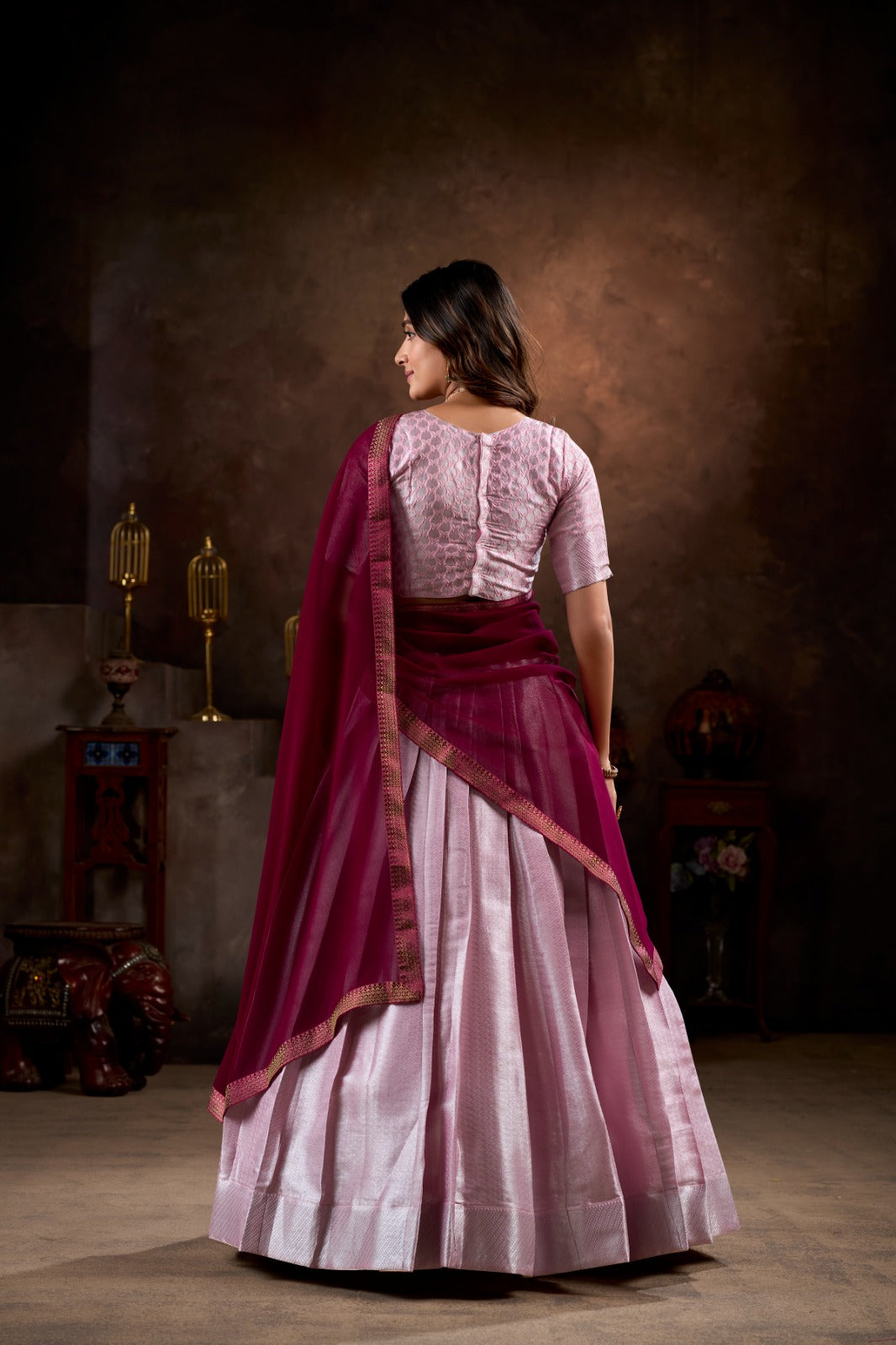 Light pink color jacquard lehenga Choli online 