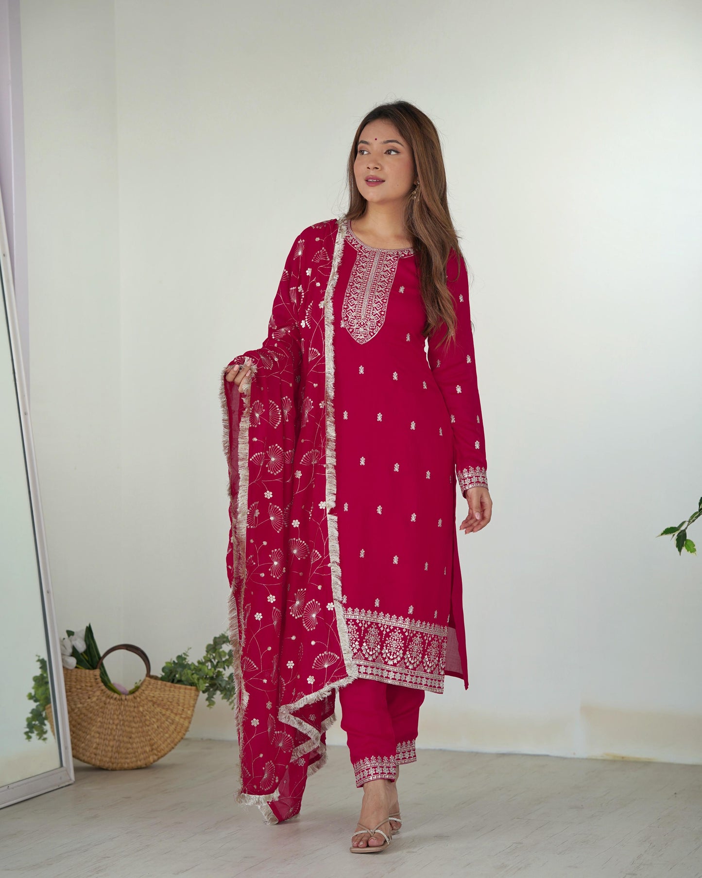 pink color rangoli silk salwar suit for women