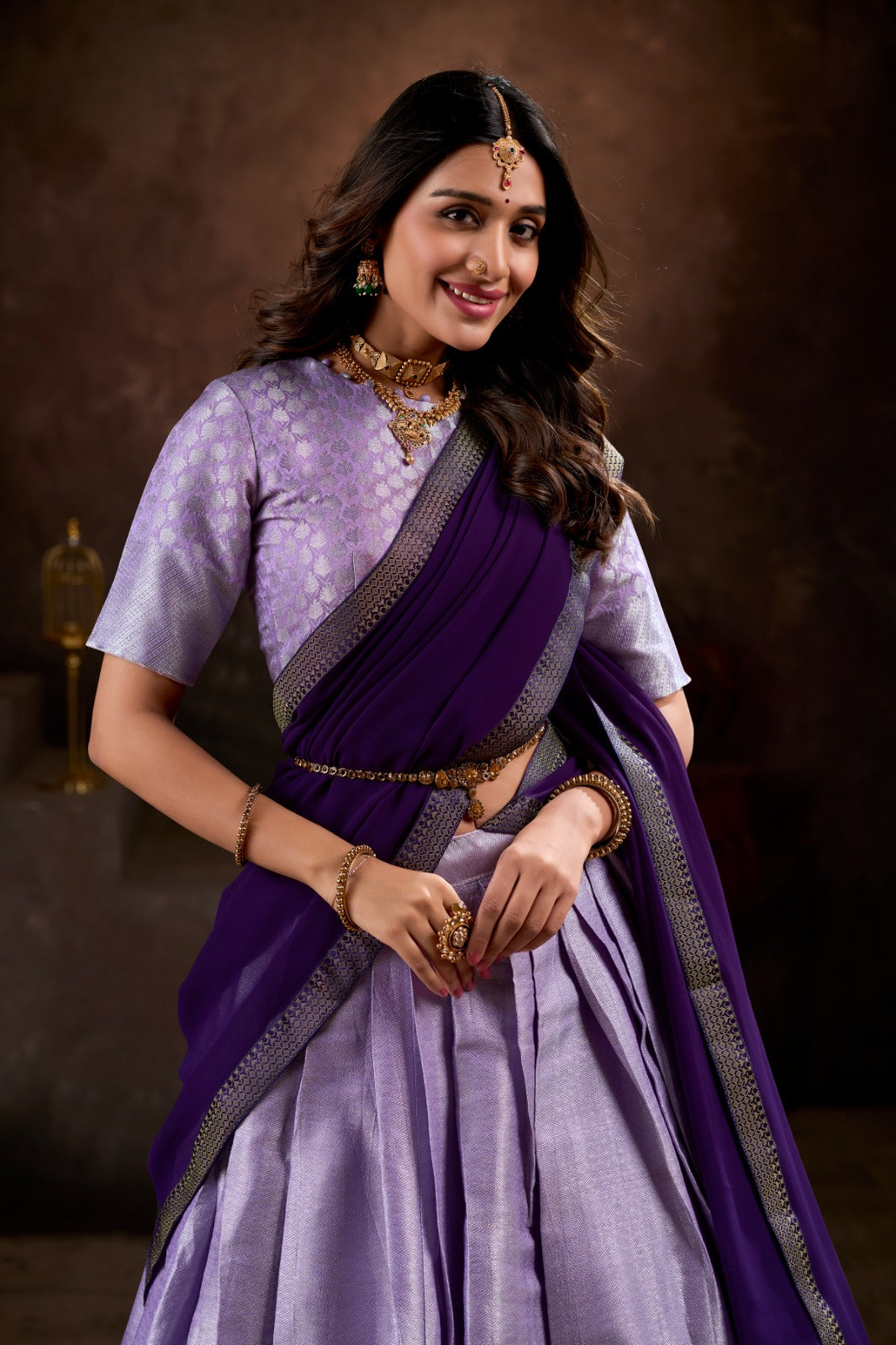 Lavender color jacquard lehenga Choli images