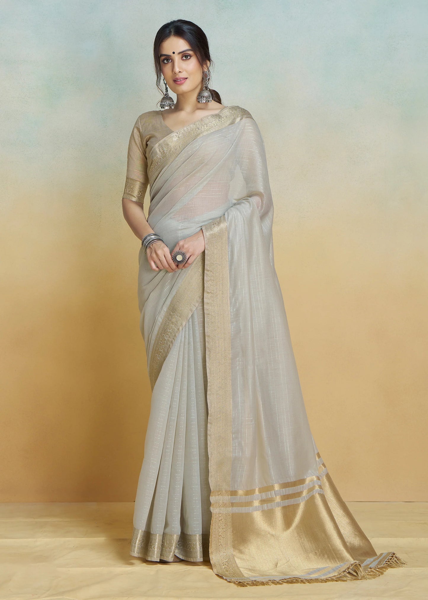 Grey color khadi silk saree for women