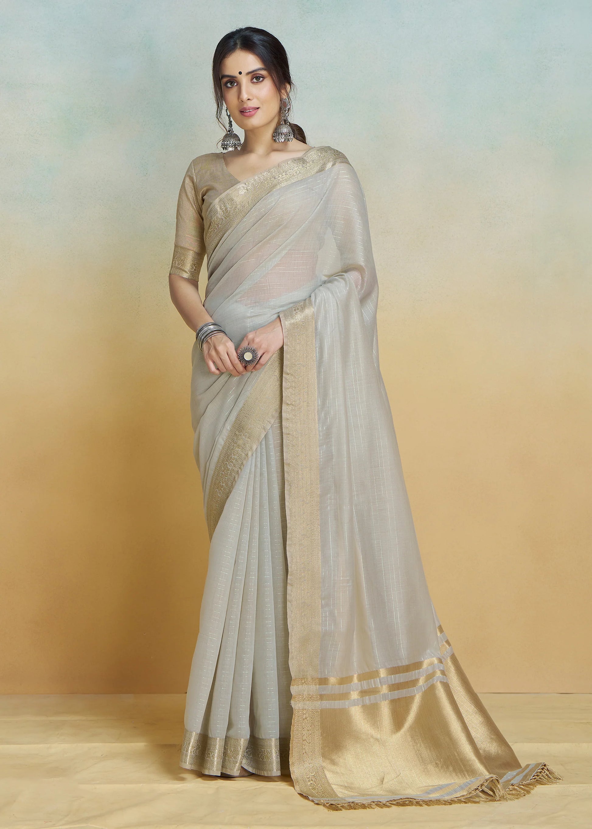 Grey color khadi silk saree for women