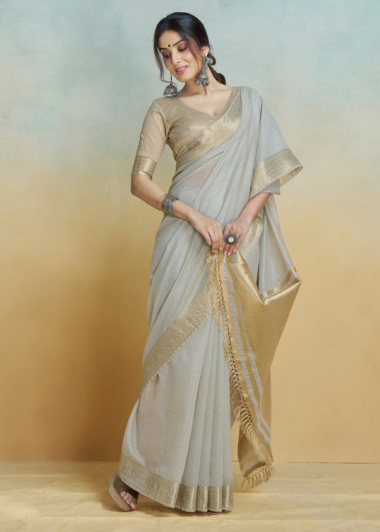 Grey color khadi silk saree with blouse online