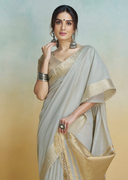 Grey color khadi silk saree with blouse price