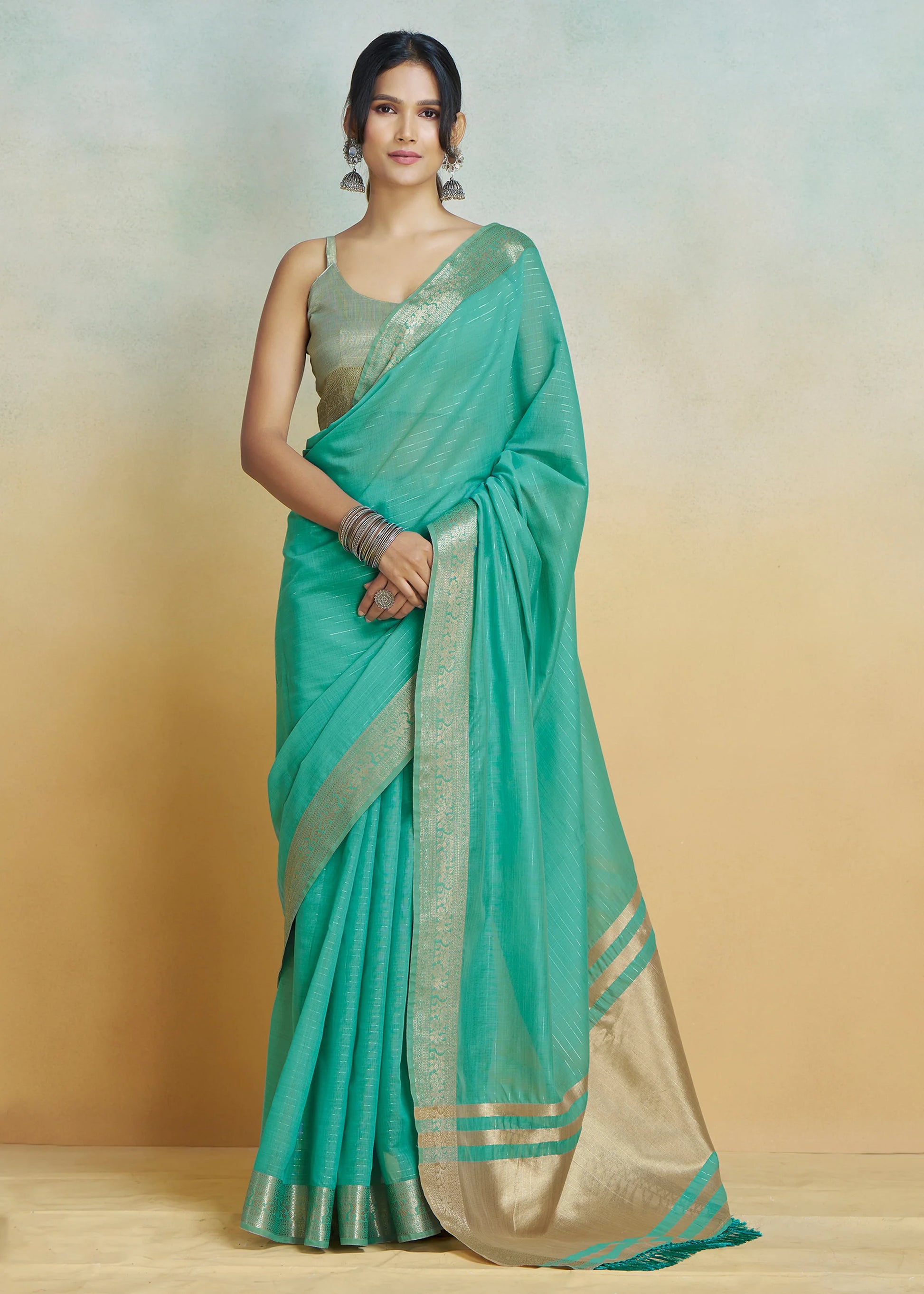 Rama color khadi silk saree for women