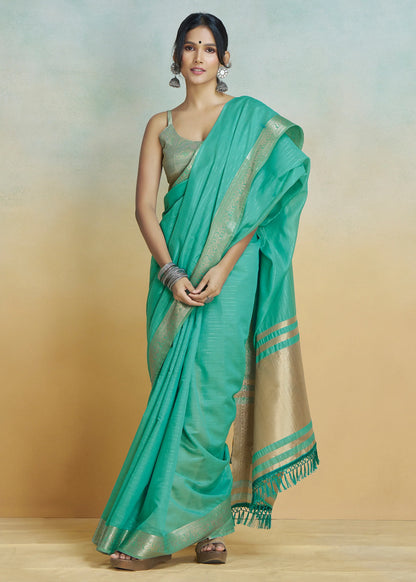 Rama color khadi silk saree with blouse price