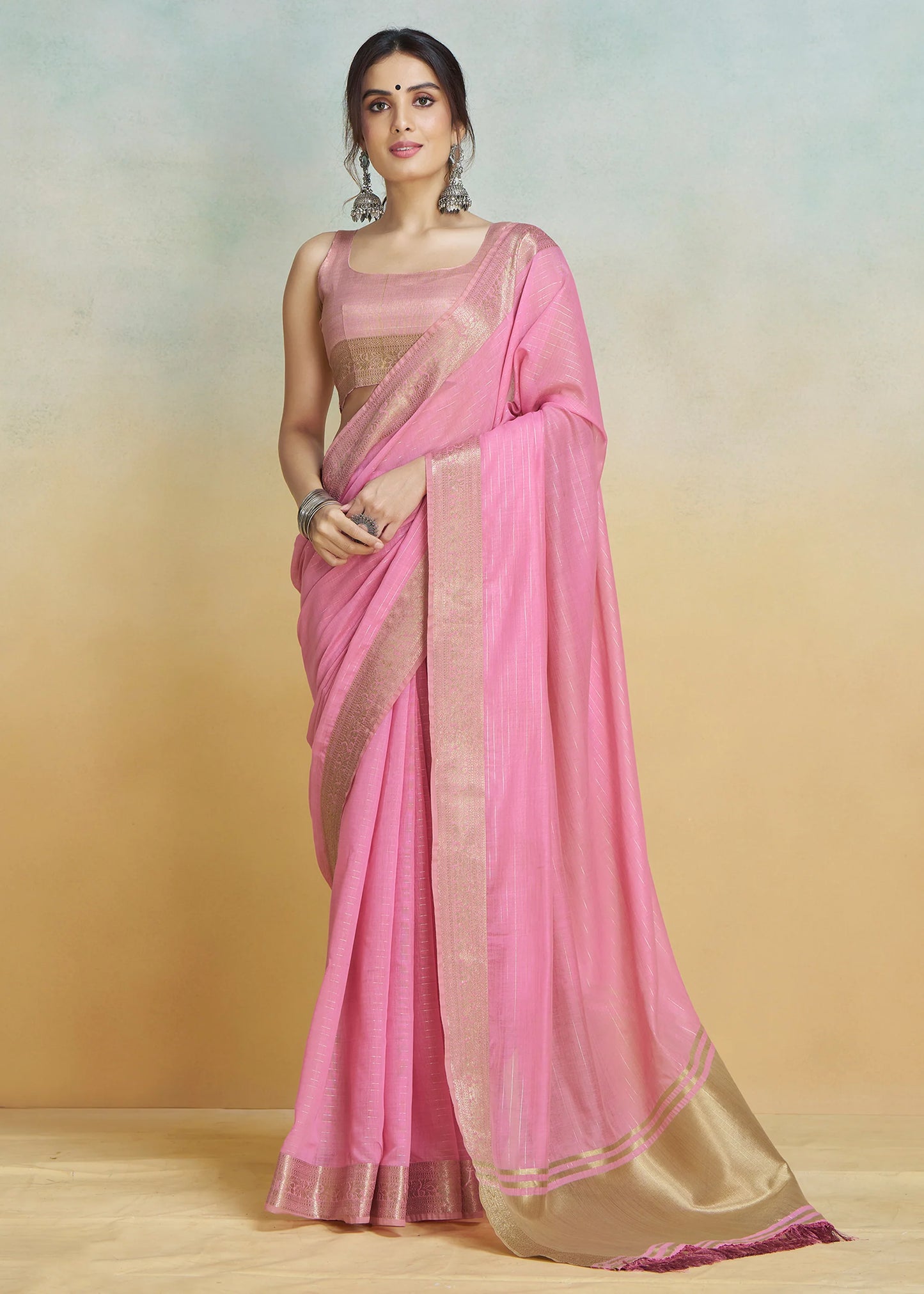 Pink color khadi silk saree for women