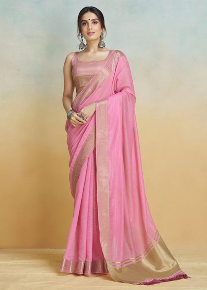 Pink color khadi silk saree for women