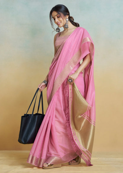 Pink color khadi silk saree with blouse online