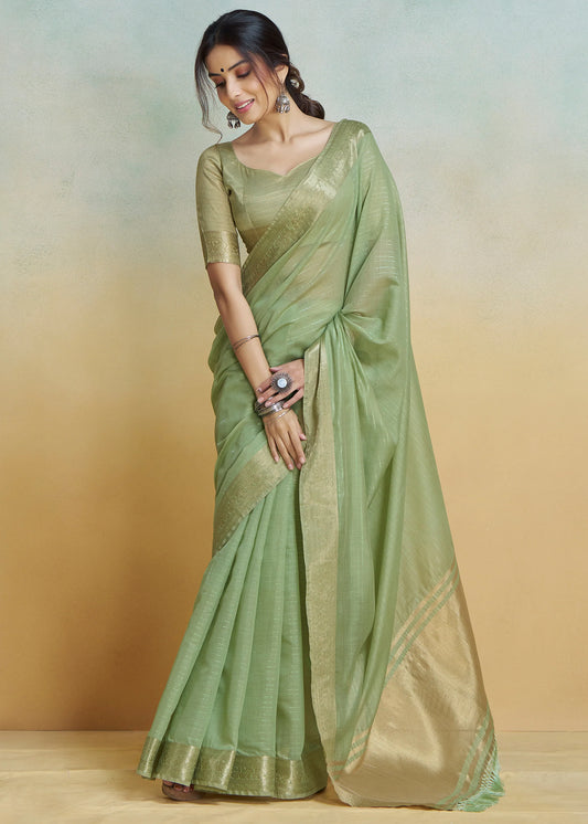 Pista Green color khadi silk saree for wedding