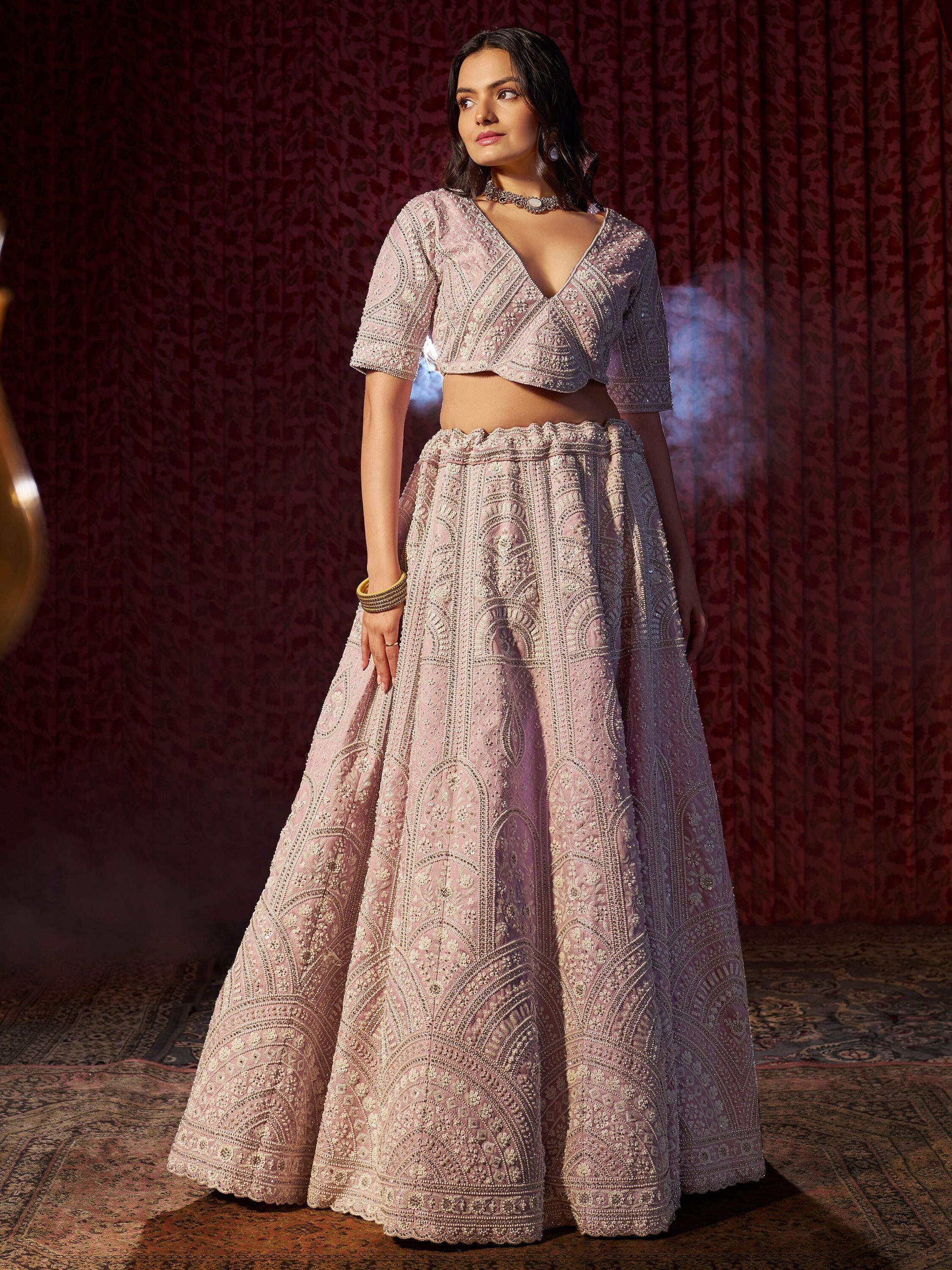 Lilac color silk sequins work lehenga choli for women
