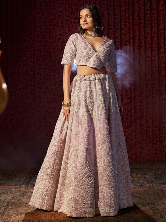 Lilac color silk sequins work lehenga choli for women