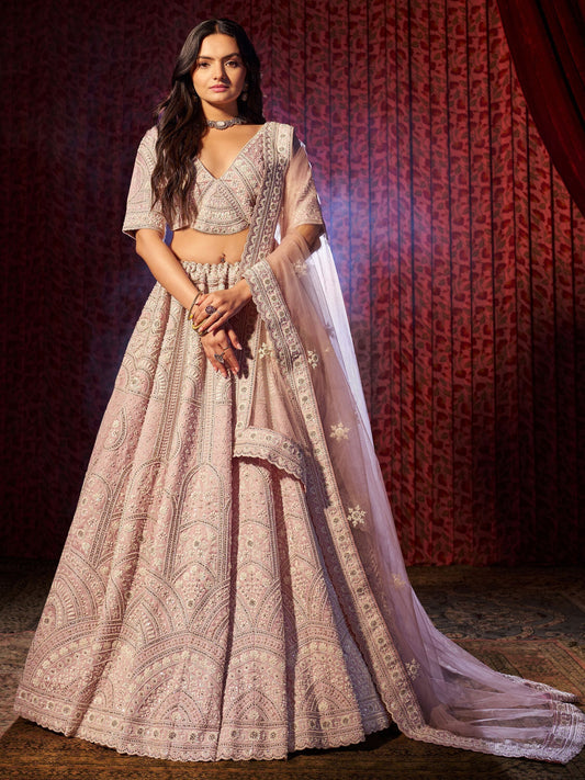 Lilac color silk sequins work lehenga choli online shopping