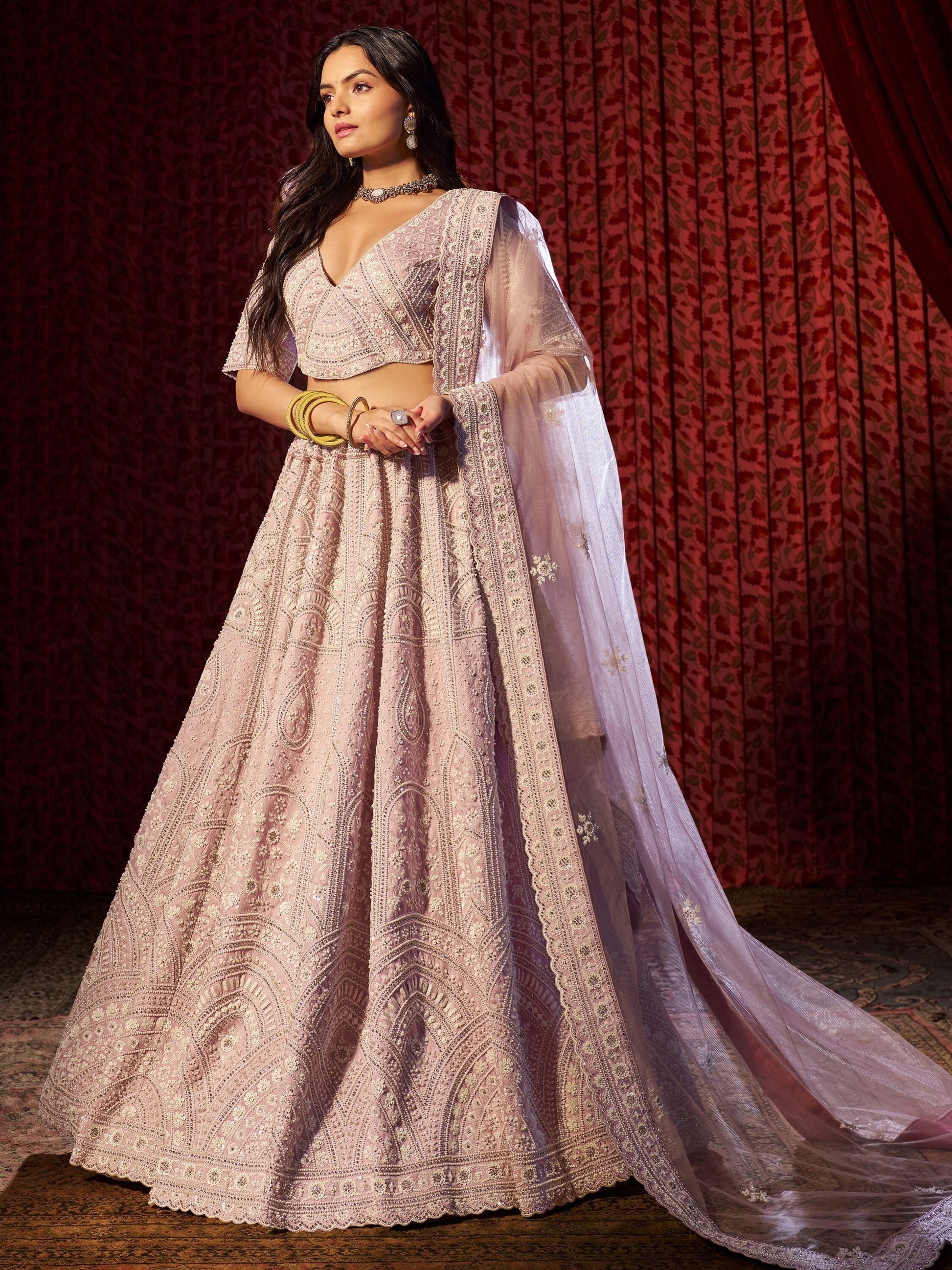 Lilac color silk sequins work lehenga choli with dupatta images