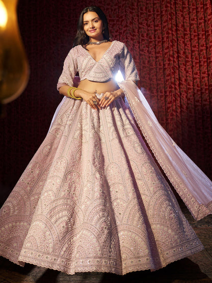 Lilac color silk cut dana work lehenga choli price