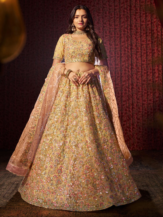 Beige color net lehenga choli for women