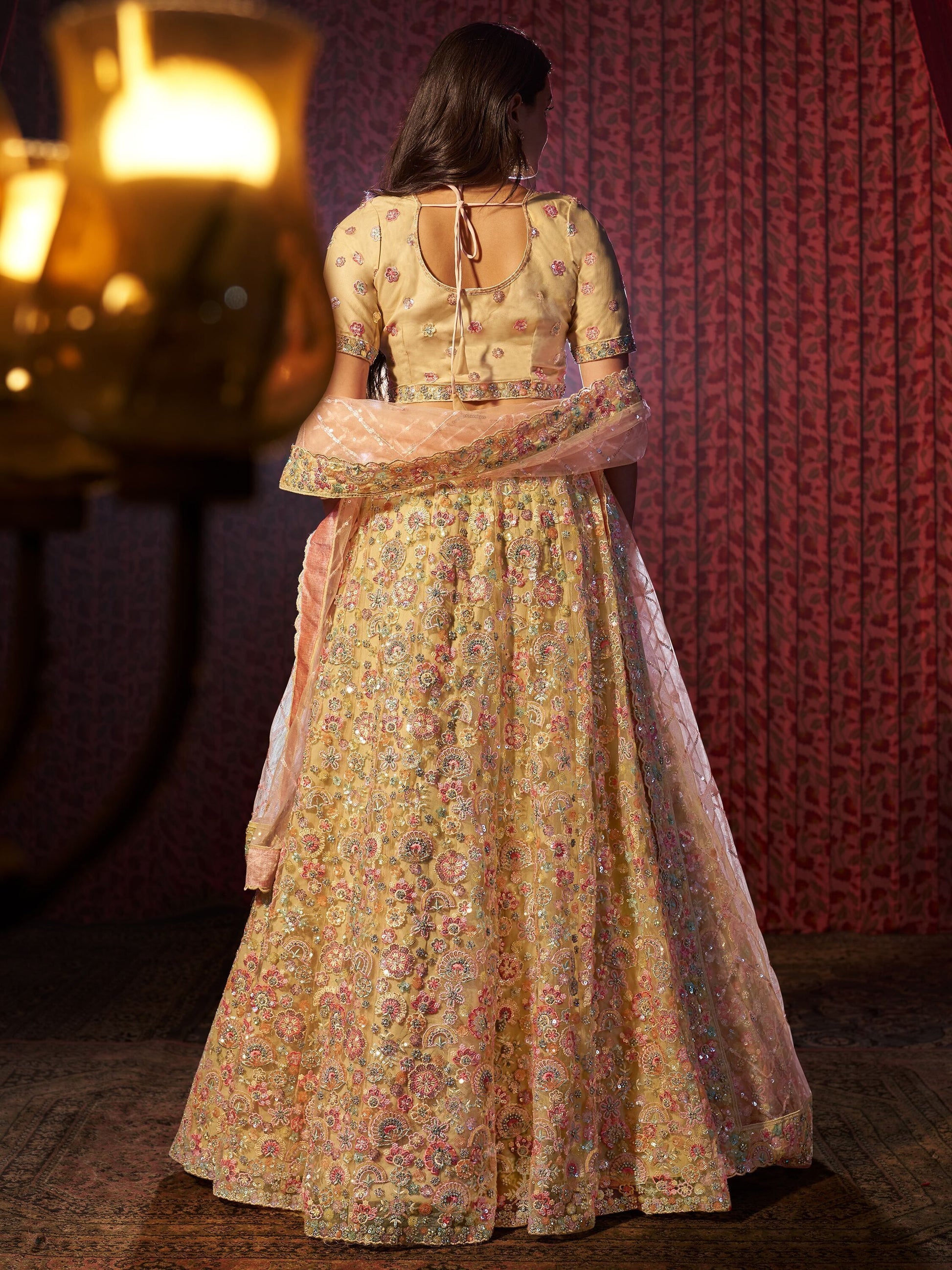Beige color net lehenga choli with dupatta images