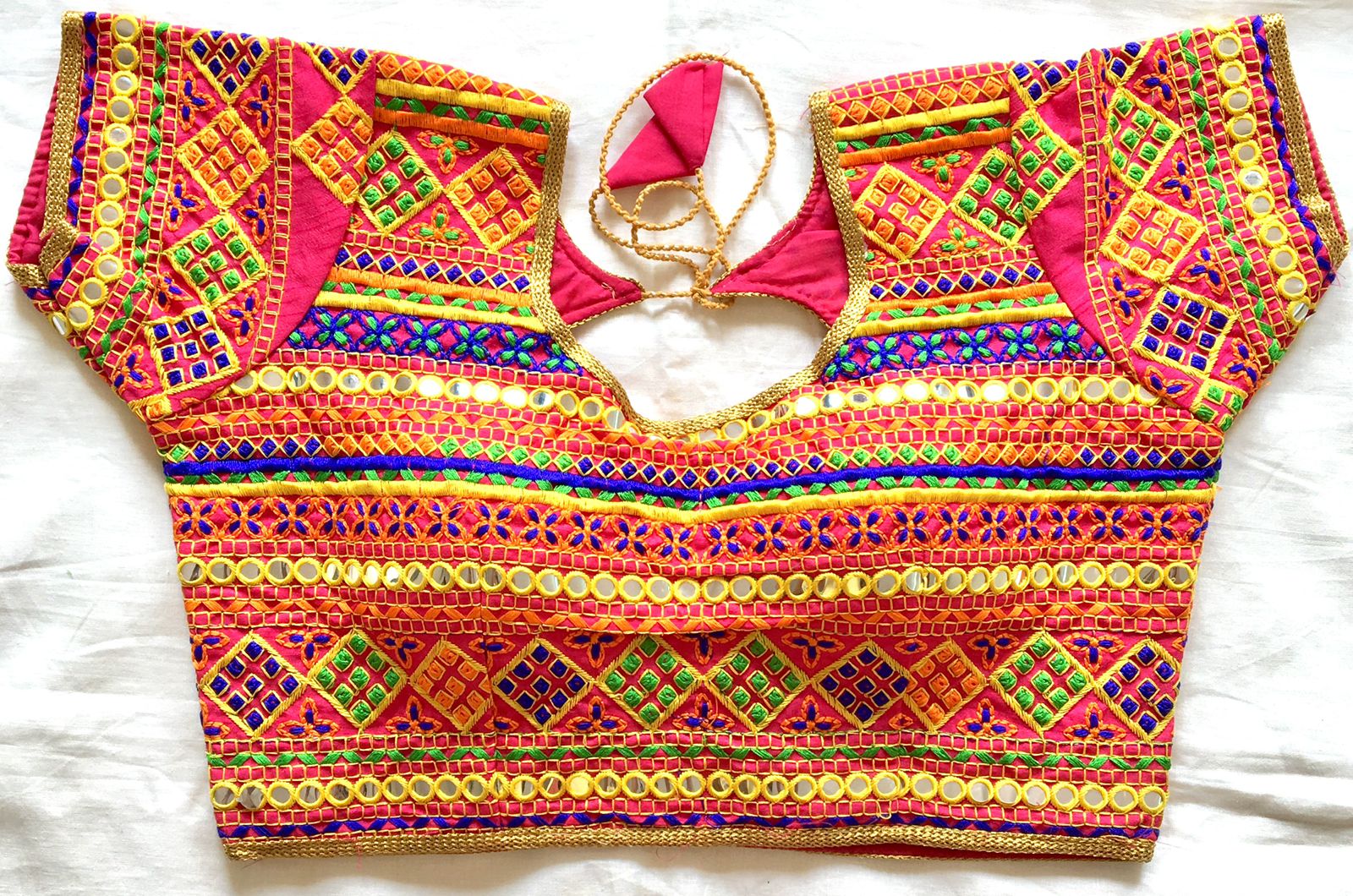 Pink color Silk mirror work blouse for women price
