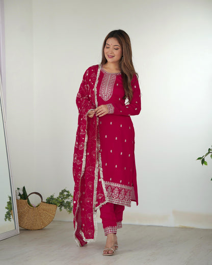 pink color rangoli silk salwar suit for wedding