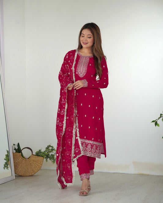 pink color rangoli silk salwar suit for wedding