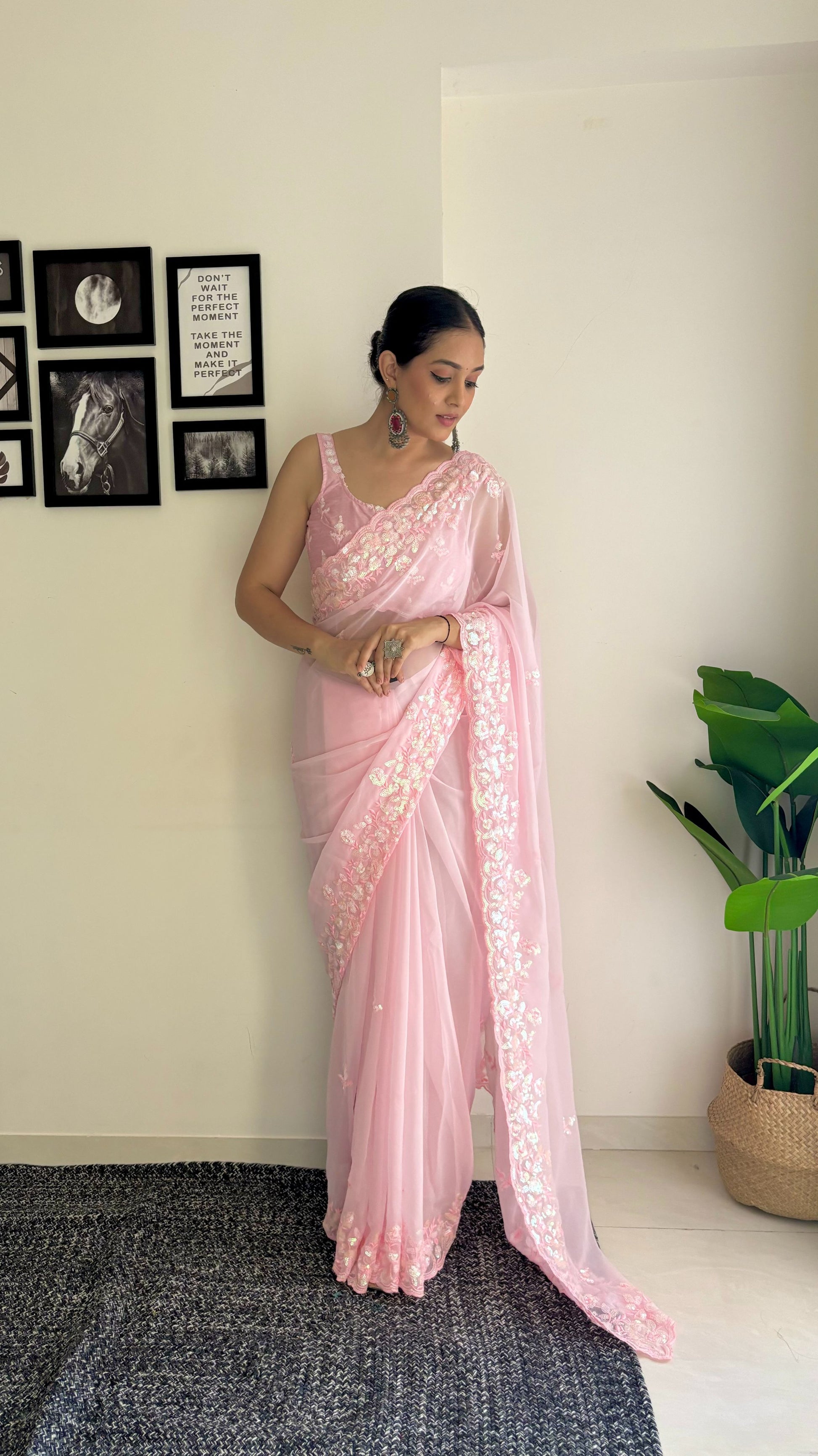 Pink Georgette sarees Party Wear

