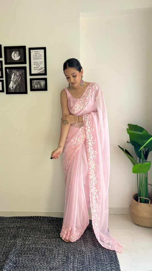 Baby Pink Georgette Saree
