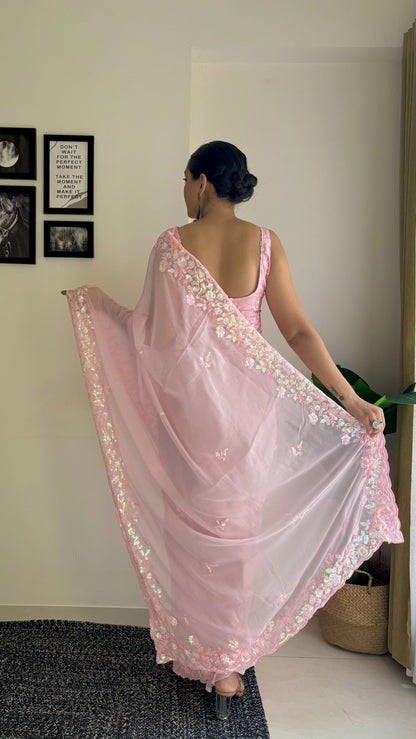 Pink Color Georgette Saree for wedding