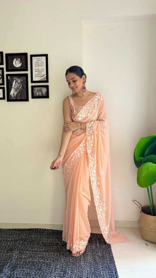 Peach colour Saree for Wedding
