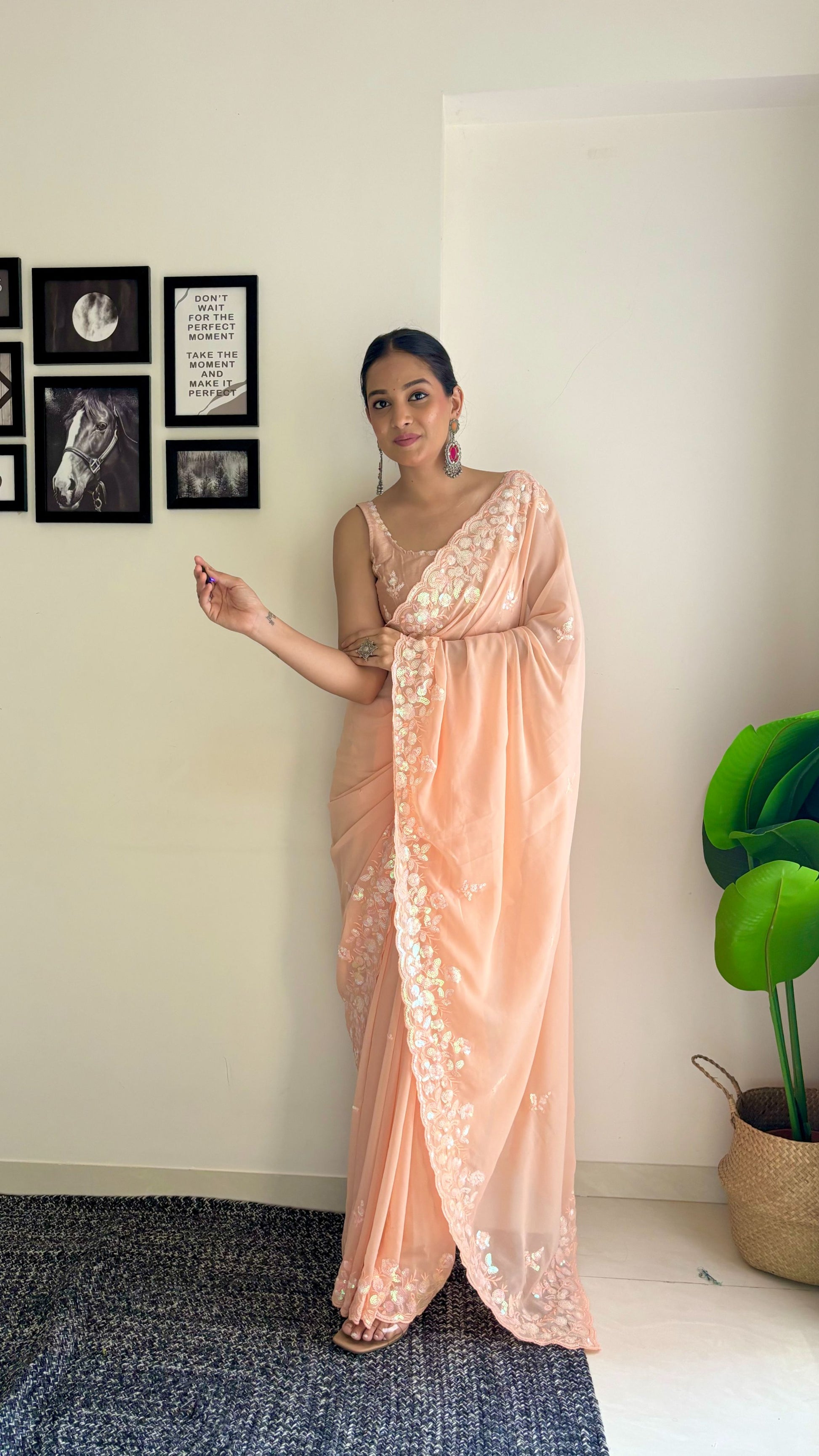 Peach colour Saree Party Wear

