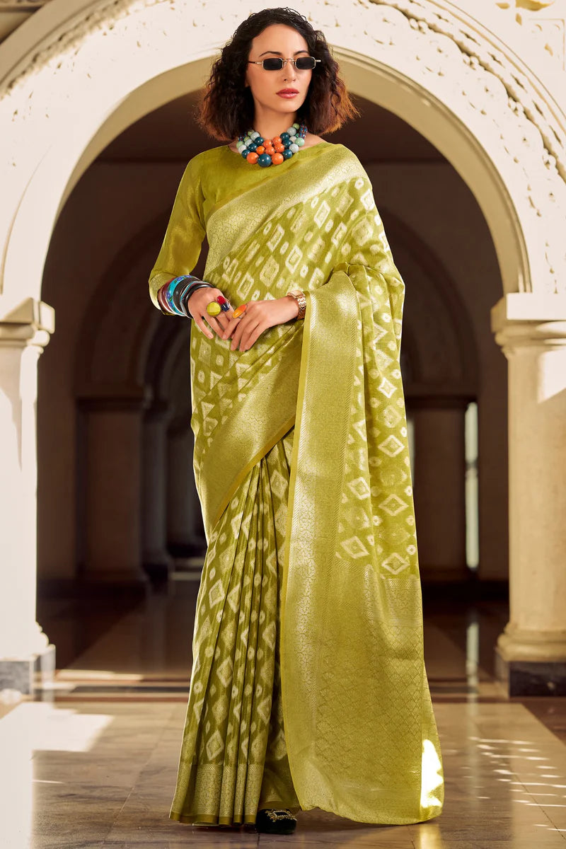 Green color tissue silk saree for women